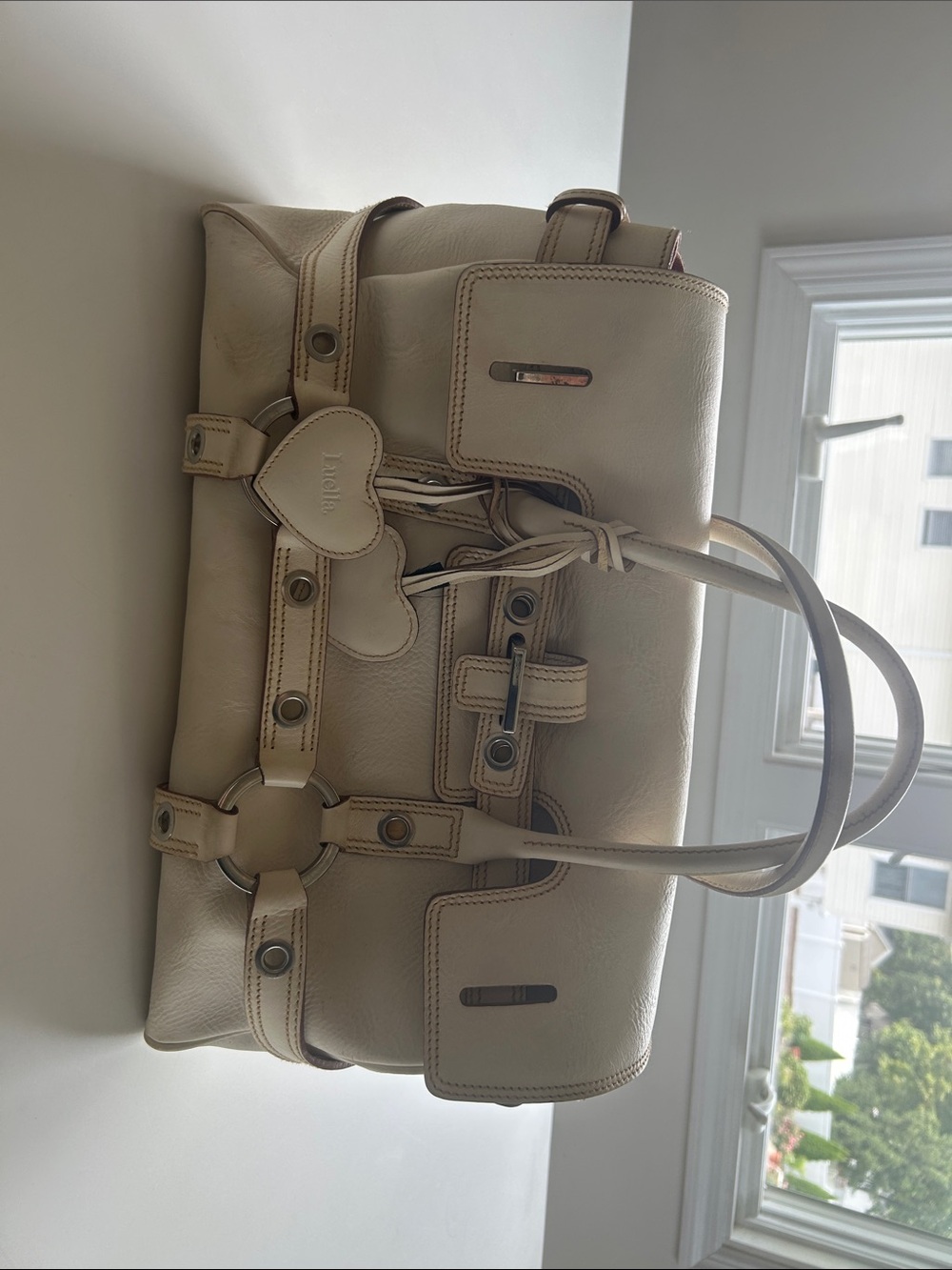 Luella Bartley Gisele Cream Leather Tote Bag with Heart Charm
